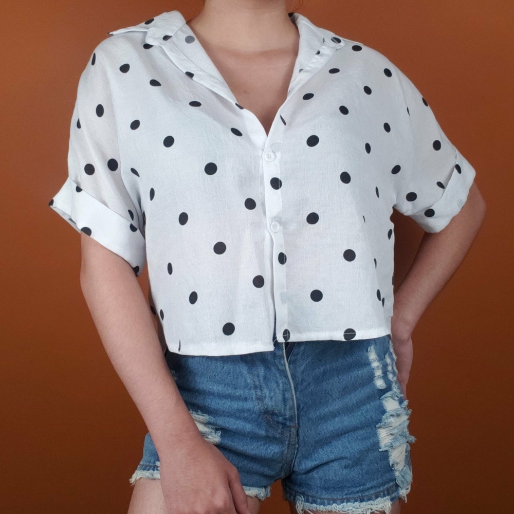 Black & White Polka Dot Button Up Top